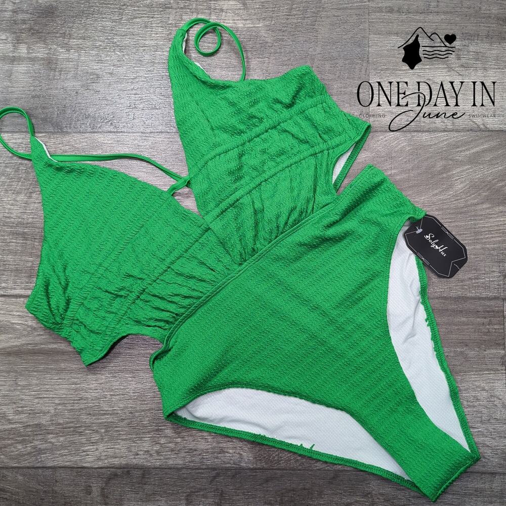 SOLY HUX Smocked Tie Back Cut Out One Piece Swimsuit Size L